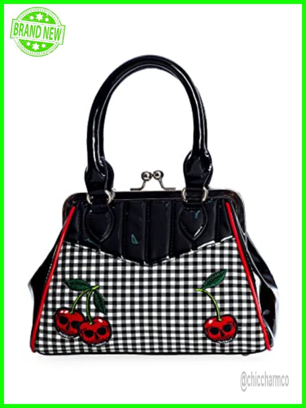 Rockabilly Vegan Leather Kisslock Satchel Handbag